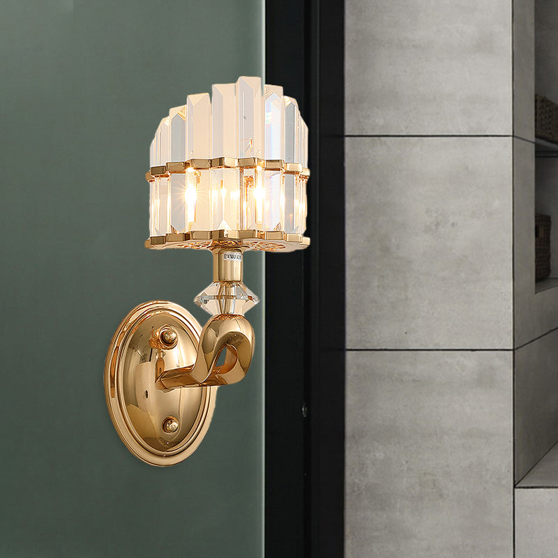 Postmodern Tri-Sided Crystal Rod Wall Light In Gold - Half-Shade 1 Head Mounted Lamp