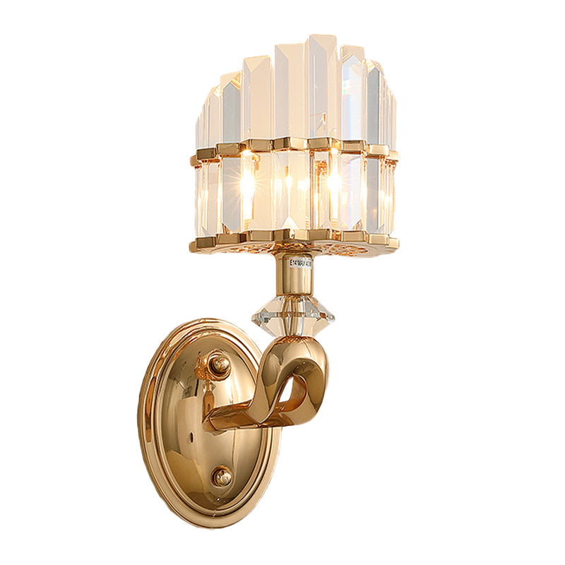 Postmodern Tri-Sided Crystal Rod Wall Light In Gold - Half-Shade 1 Head Mounted Lamp