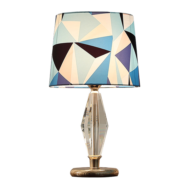 Menchib - Blue Patchwork Fabric Table Lamp Modern 1 Bulb Bedroom Nightstand Light in Blue with Crystal Accent
