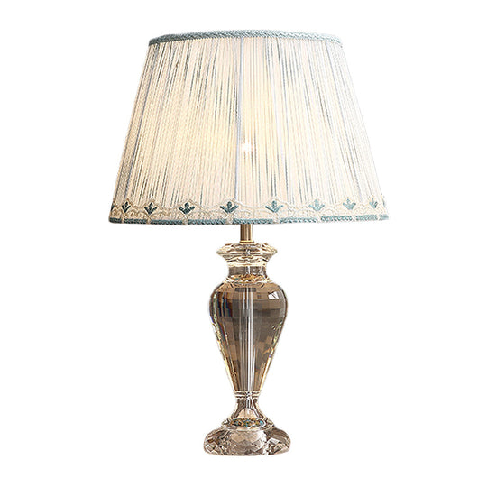 Minimalist Clear Crystal Urn Nightstand Lamp With Pleated Fabric Shade