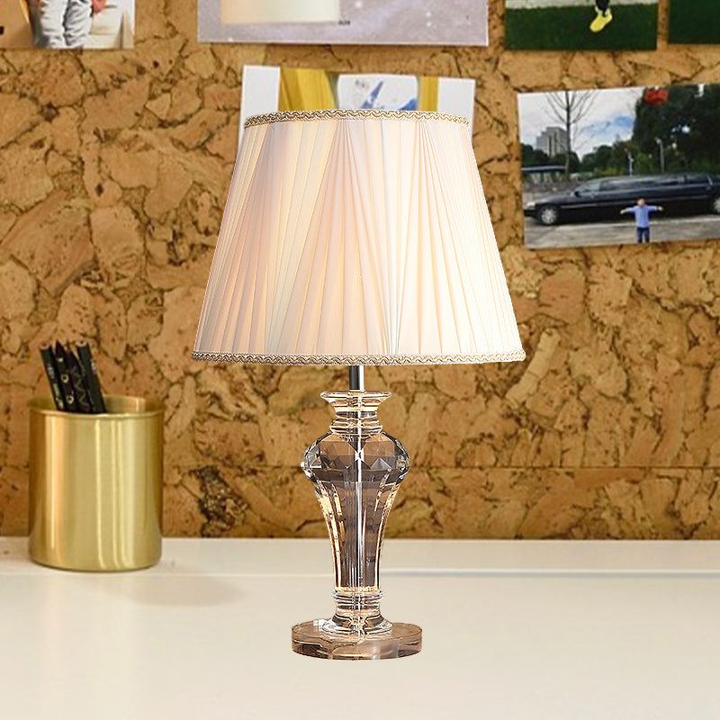 Paisley - White Night Lamp with Clear Crystal Base and Tapered Shade