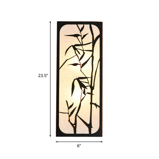 Bamboo Leaf Mural Light: Chinese Style 5-Bulb Wall Mounted Lamp Fabric Cuboid Black