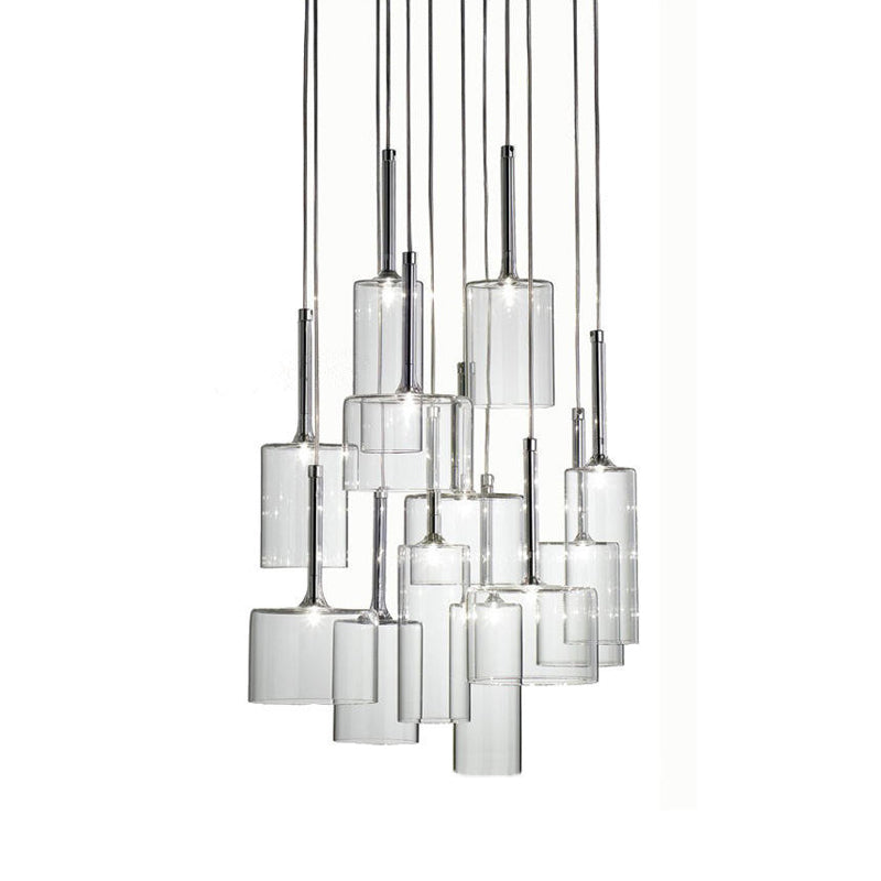 3/6/10 Lights Dining Room Cluster Lighting with Cylinder Clear Glass Shade Modern Chrome Led Hanging Lamp