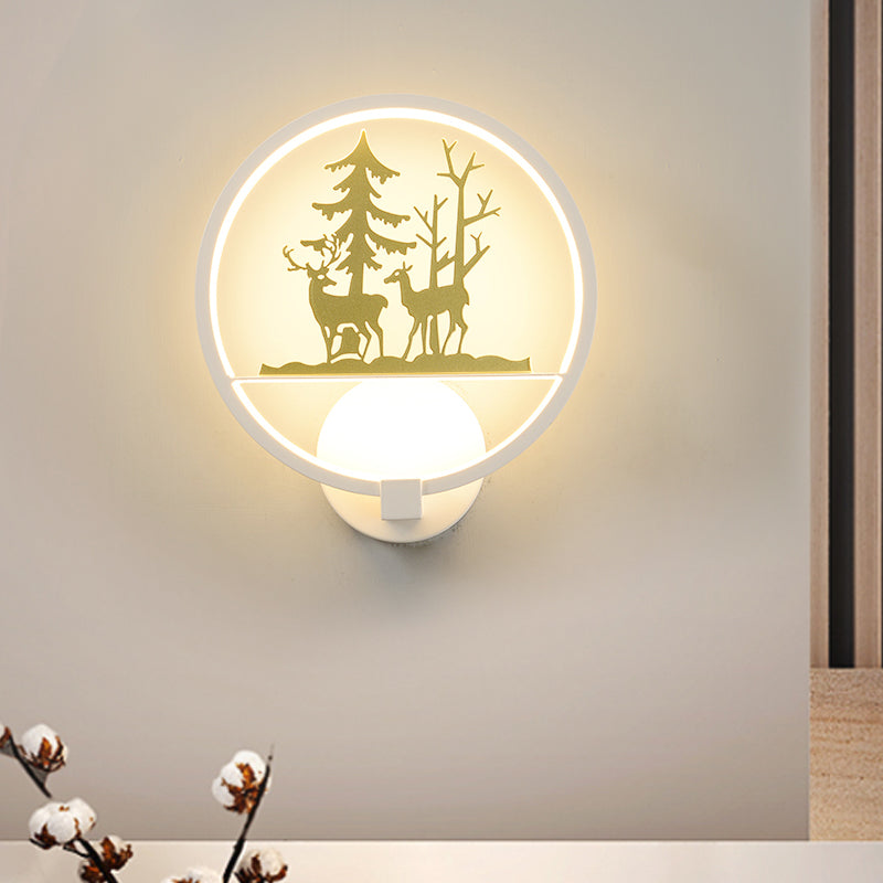 Nordic Style Led Acrylic Wall Light With Elk And Tree Design For Bedroom Décor White