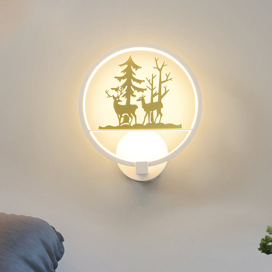 Nordic Style Led Acrylic Wall Light With Elk And Tree Design For Bedroom Décor