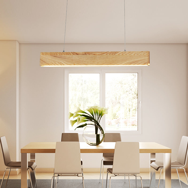 Wide Pendant Light With Linear Wood Shade - 23/35/47 For Dining Room Beige Led Hanging Lamp In