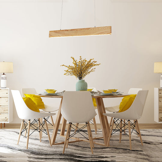 Wide Pendant Light With Linear Wood Shade - 23/35/47 For Dining Room Beige Led Hanging Lamp In