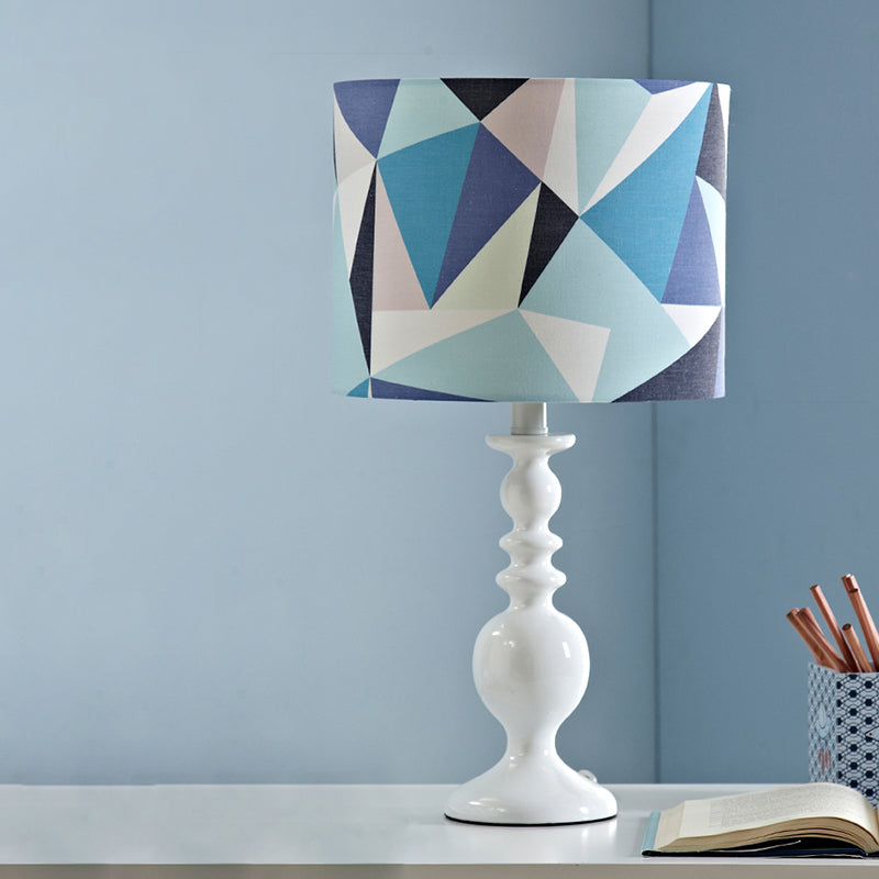 Kids Fabric Drum Shade Table Lamp With Geometric Pattern - Pink/Blue Nightstand Light Blue