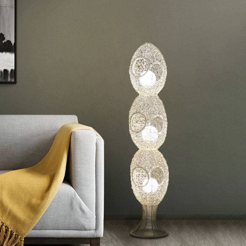 Modern White Egg Shaped Led Floor Lamp - Classic Aluminum Wire Stand Up Light For Bedroom