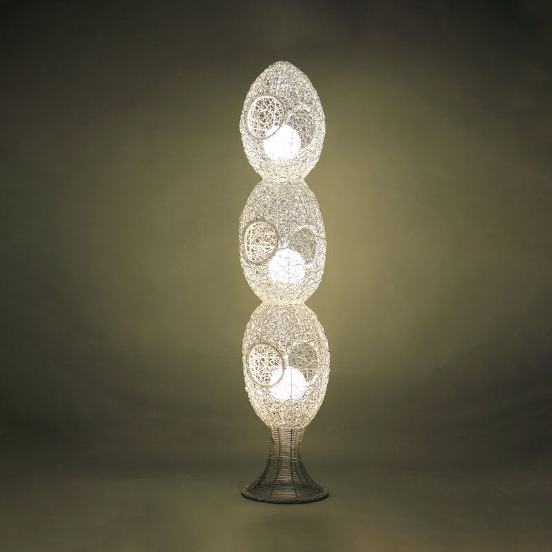 Modern White Egg Shaped Led Floor Lamp - Classic Aluminum Wire Stand Up Light For Bedroom