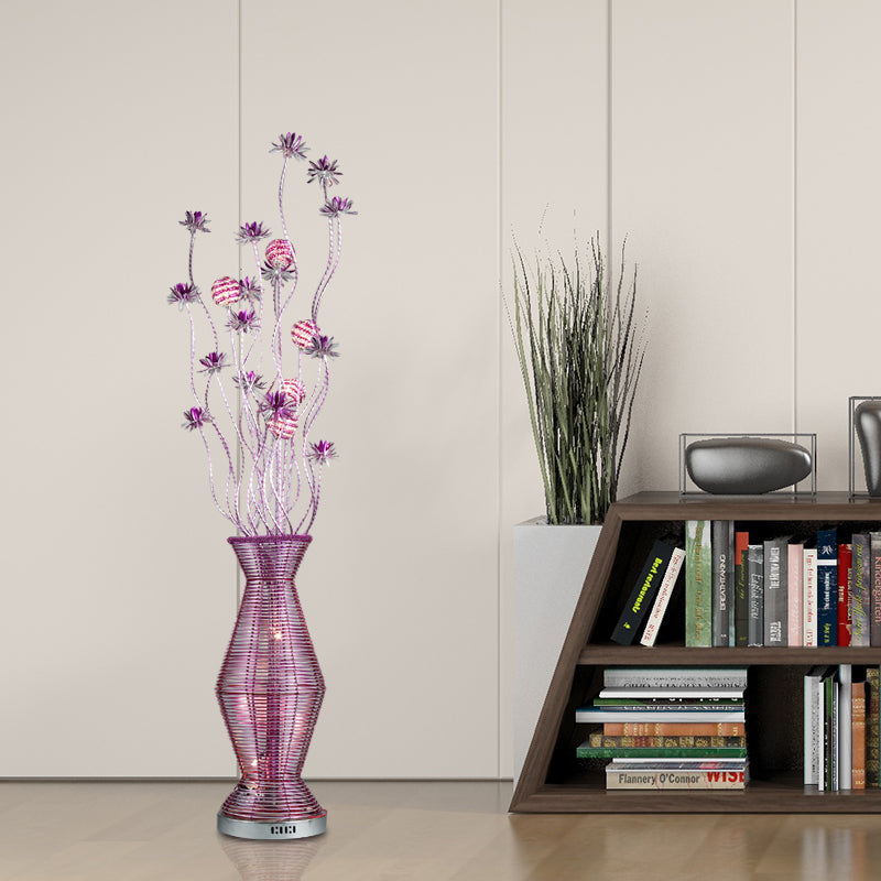 Countryside Vase Led Floor Lamp In Purple For Living Room - Stylish Light Aluminum Wire Floral Stand