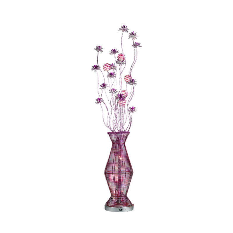 Countryside Vase Led Floor Lamp In Purple For Living Room - Stylish Light Aluminum Wire Floral Stand