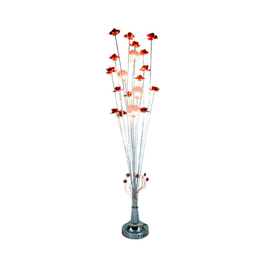 Red Flower Farmhouse Led Floor Lamp - Aluminum Wire Standing Light For Living Room