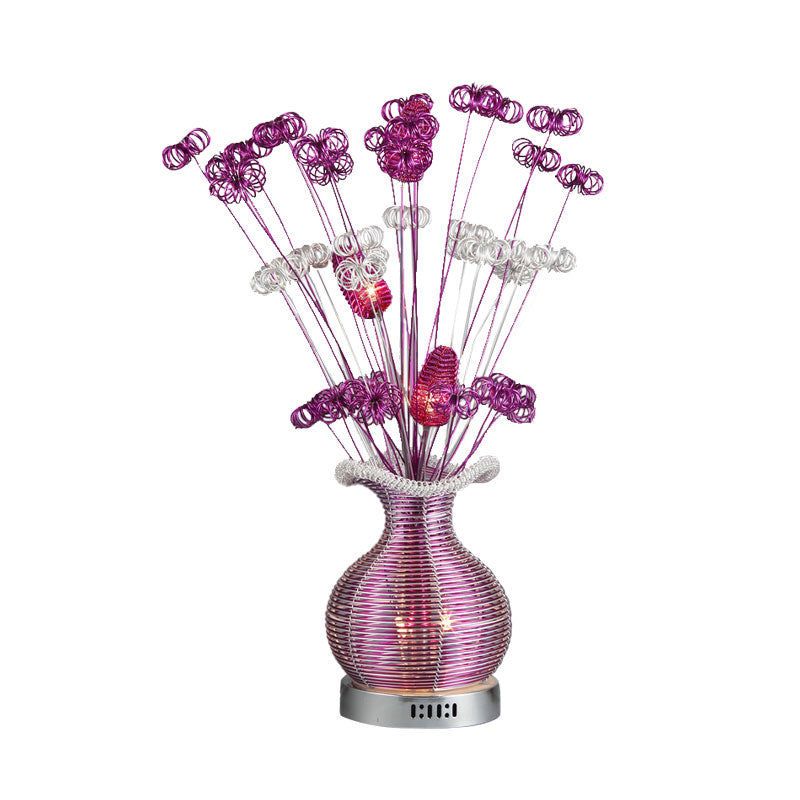 Sophia - Purple Art Deco Plant and Vase Nightstand Light Aluminum Wire LED Night Table Lamp in Purple