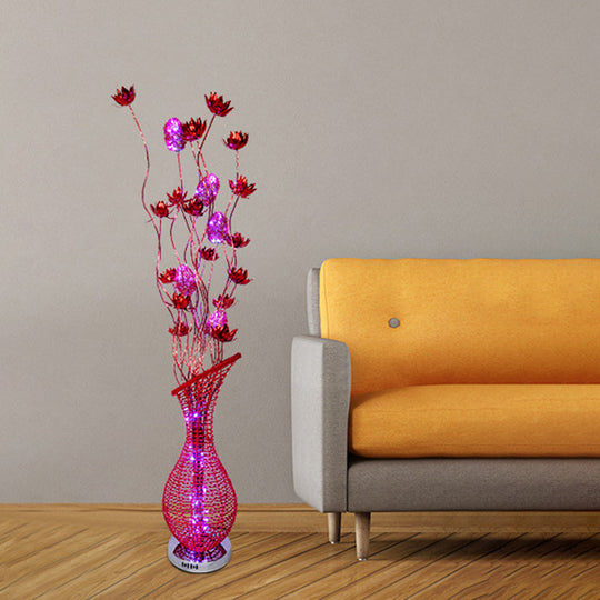 Red Led Aluminum Stand Up Lamp With Bevel Vase Design For Art Decor In Living Room