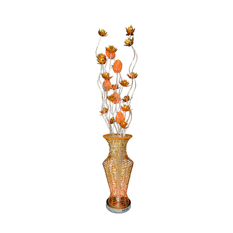 Gold Led Floor Lamp With Hollowed Vase Design And Bloom Decor - Perfect For Bedroom
