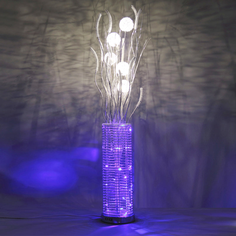 Silver Aluminum Cylinder Led Floor Lamp With Dandelion Design - Perfect Living Room Decor