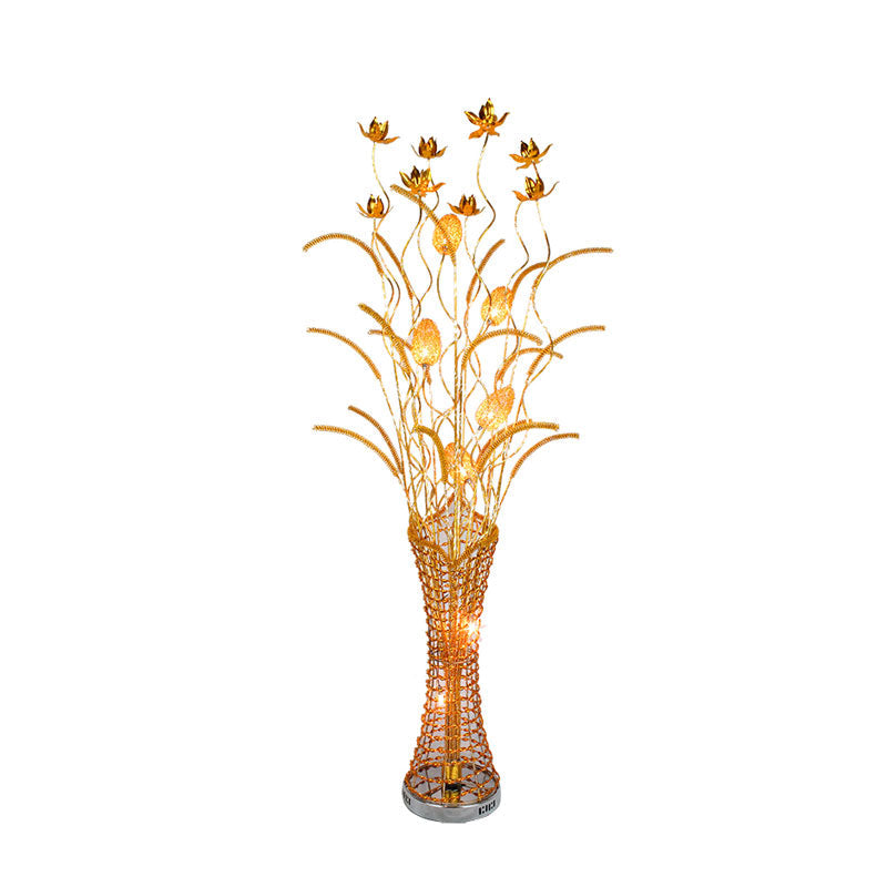 Gold Metal Led Floor Lamp With Blossom Design - Tower-Like Art Decor Standing Light