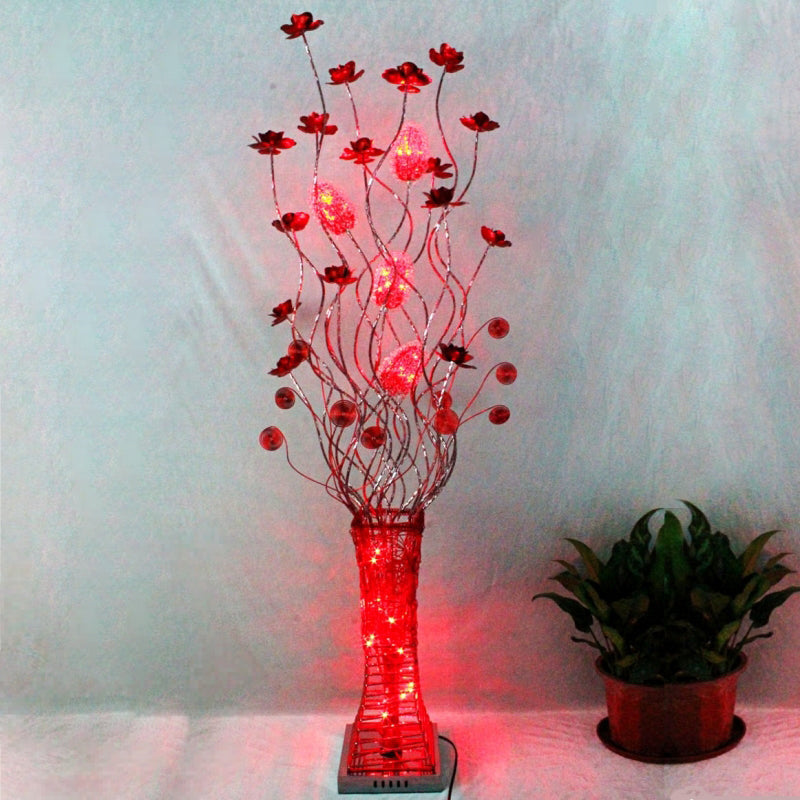 Red Aluminum Led Trapezoid Floor Lamp: Stylish Floral Décor For Living Room Lighting