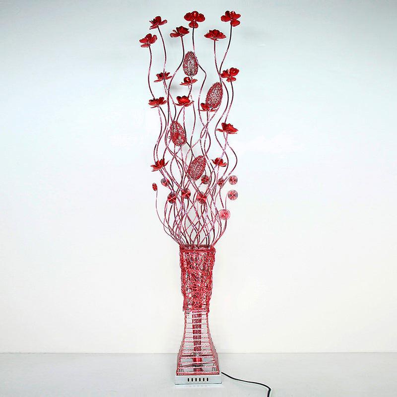 Red Aluminum Led Trapezoid Floor Lamp: Stylish Floral Décor For Living Room Lighting