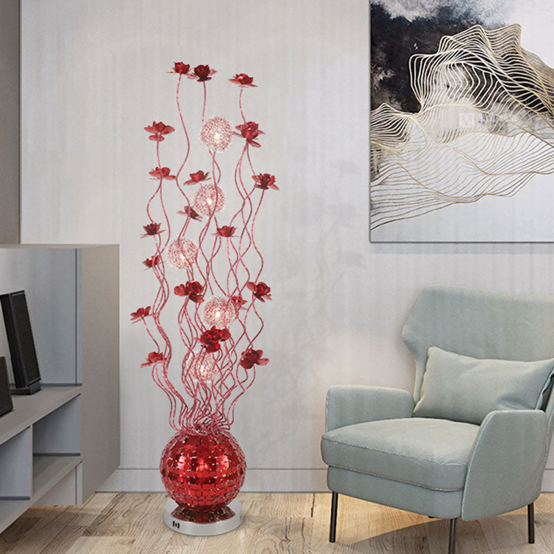 Modern Red Aluminum Flower Swing Line Floor Lamp With Led Lighting For Living Room Decor / White