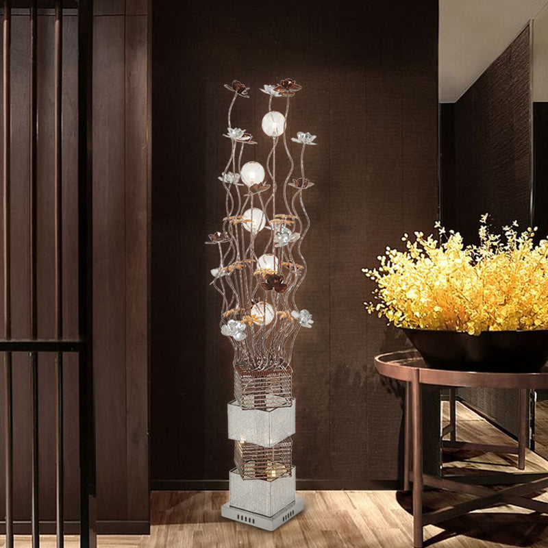 Curved Stick Led Floor Lamp In Warm/White Light - Modern Aluminum Bloom Design For Art Decor And