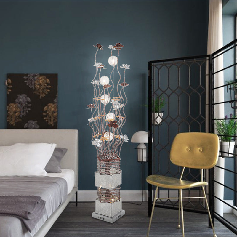 Curved Stick Led Floor Lamp In Warm/White Light - Modern Aluminum Bloom Design For Art Decor And