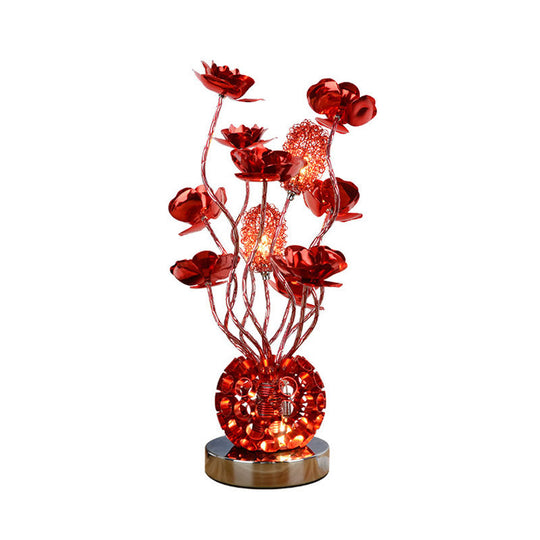 Red Aluminum Led Night Lamp With Global Design & Rose Decor - Curvy Stick Desk Light