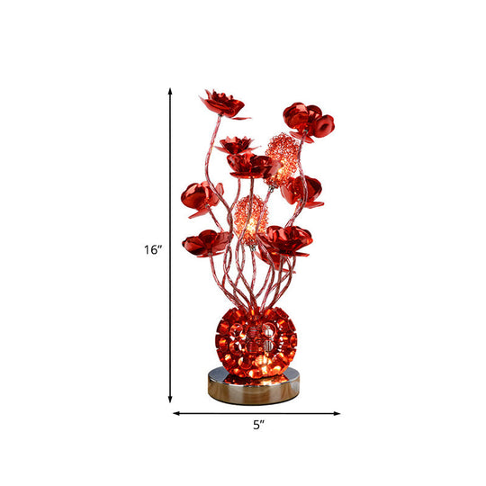 Cheleb - Red Decorative Global Night Lamp Aluminum LED Curvy Stick Desk Light with Rose Decor in Red