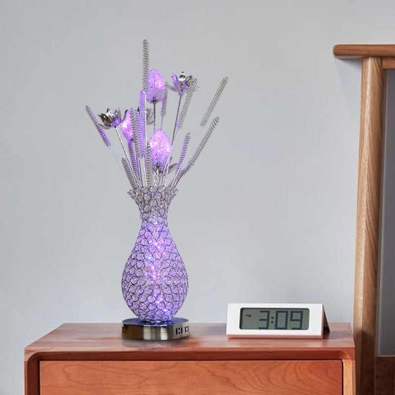 Led Vase Shape Desk Light Art Decor - Gold/Silver Metal Lamp With Crystal Encrusted Base