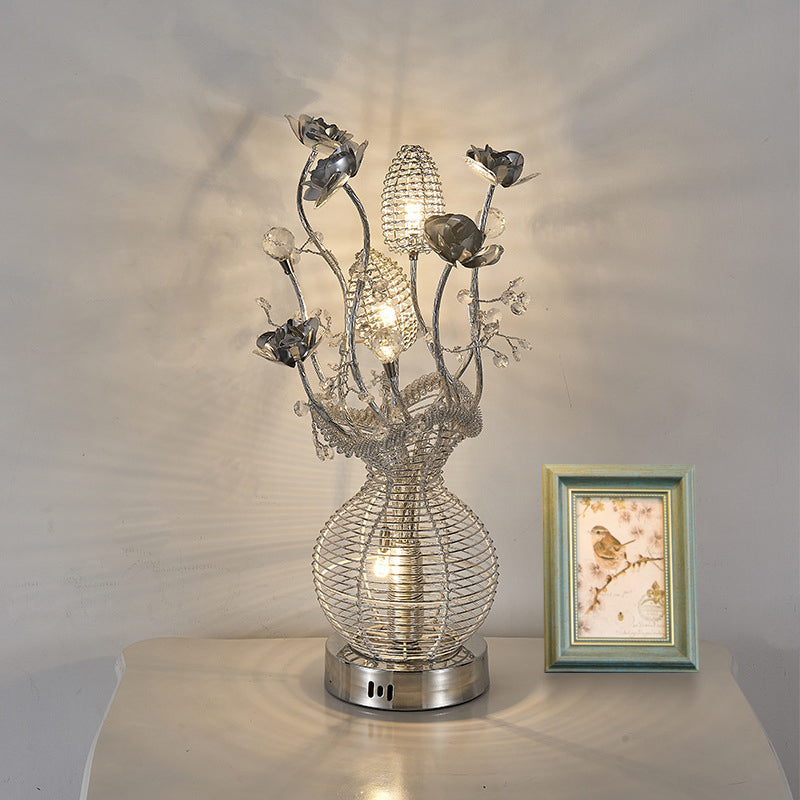 Aluminum Led Ball Desk Light With Blossom Decor - Elegant Silver Table Lamp