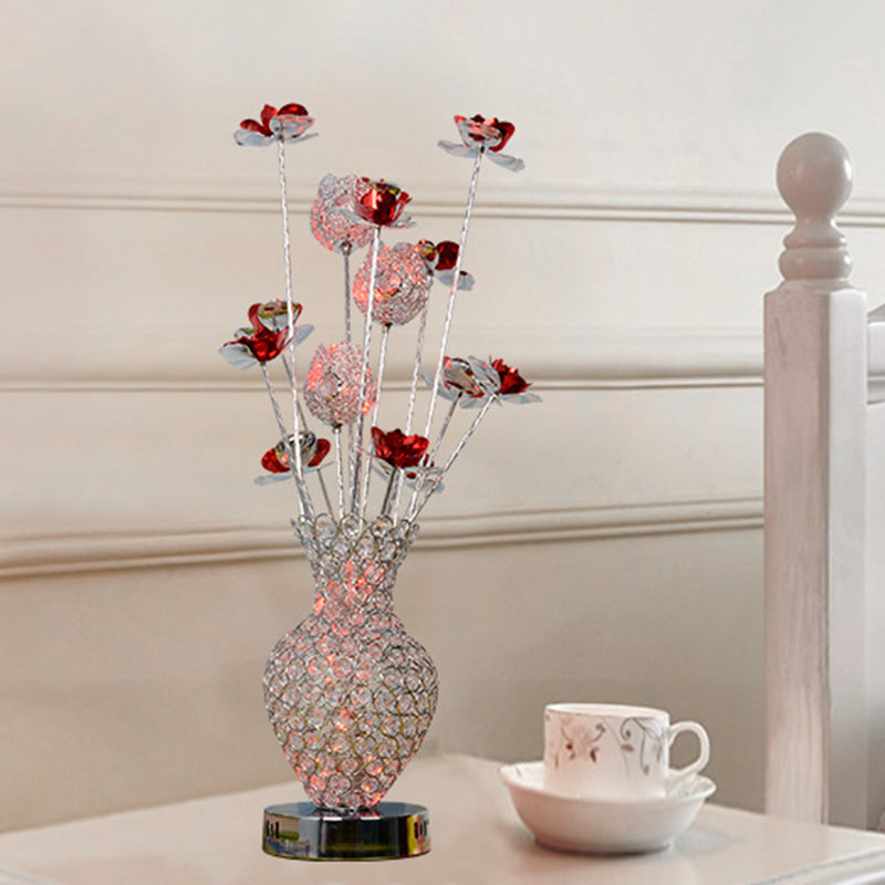 Aluminum Silver Rose Led Nightstand Lamp - Heart-Like Bedroom Desk Lighting