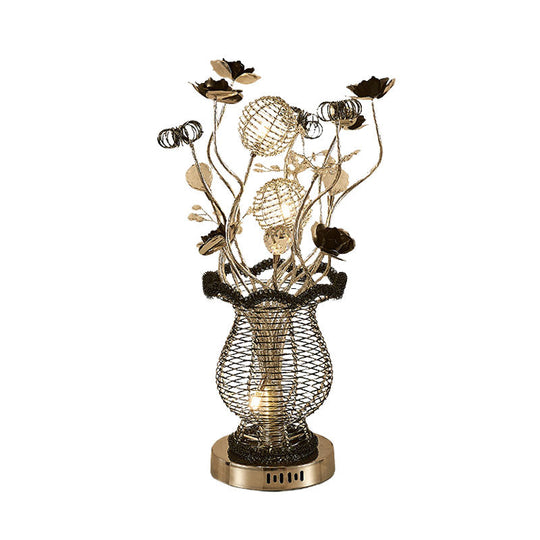 Black-Silver Floral Table Lamp - Modern Design Led Desk Lighting For Study Room With Elegant