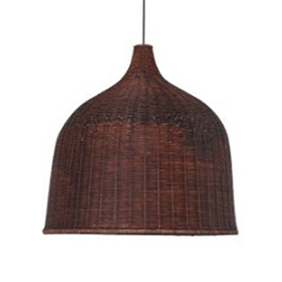 Rustic Bamboo Pendant Light - Brown Dome Shade Single Head Drop Style For Restaurants / 10