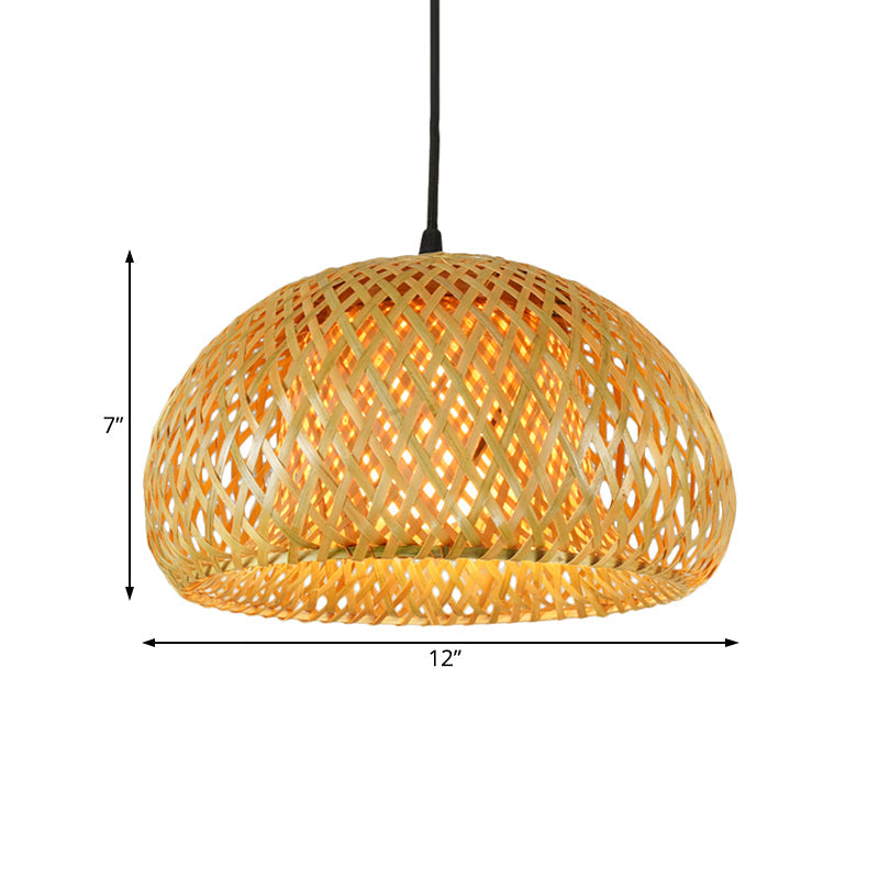 Rustic Bamboo Double-Decker Dome Hanging Pendant: Farmhouse Restaurant Light Fixture