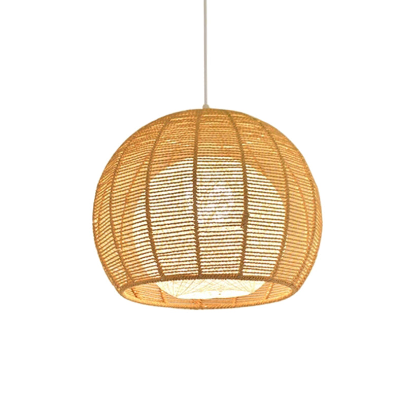 Rustic Beige Orb Pendant Light With Rope Shade For Dining Table