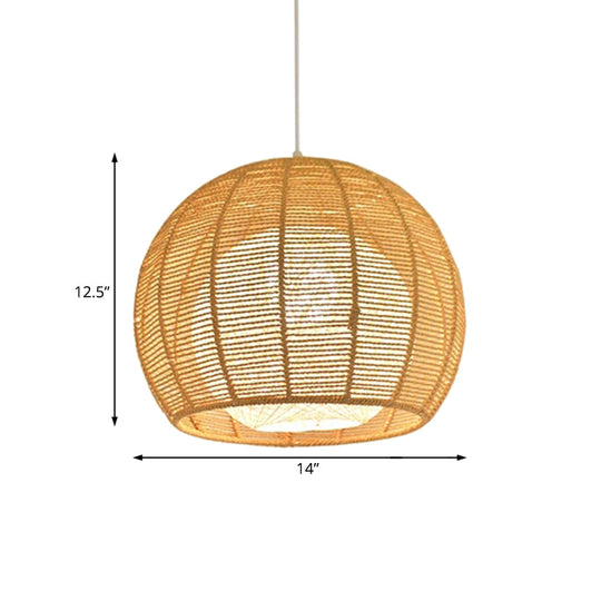Rustic Beige Orb Pendant Light With Rope Shade For Dining Table