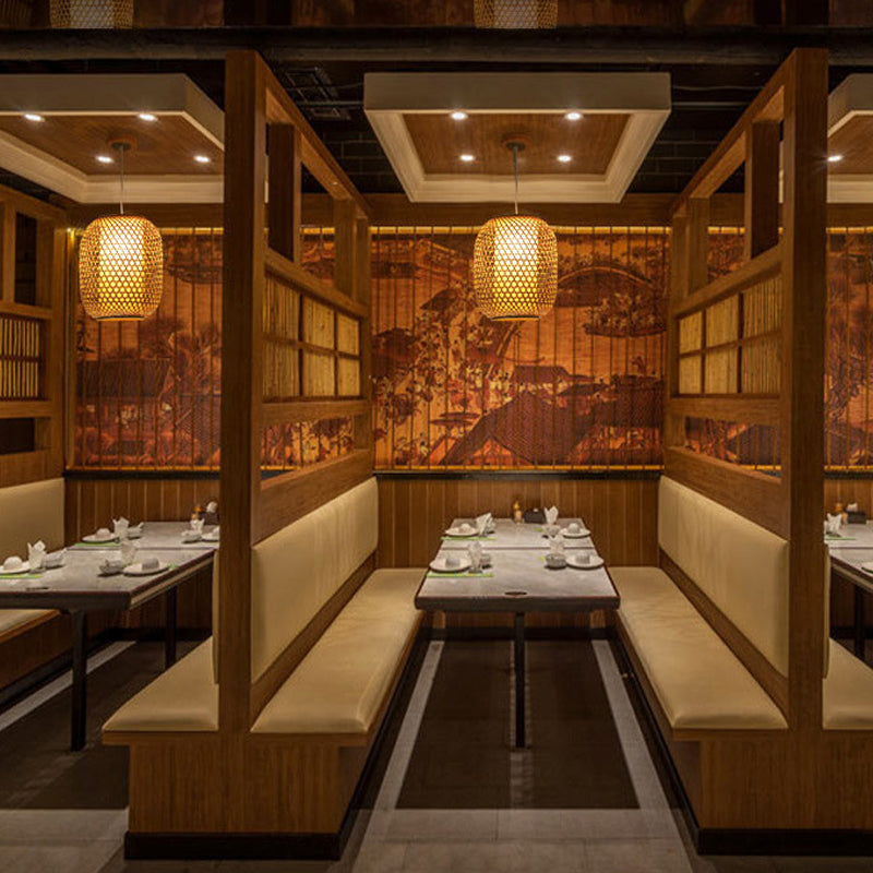 Bamboo Asian Lantern Pendant Light - Single Head Ceiling Drop For Restaurant & Dining Room Decor