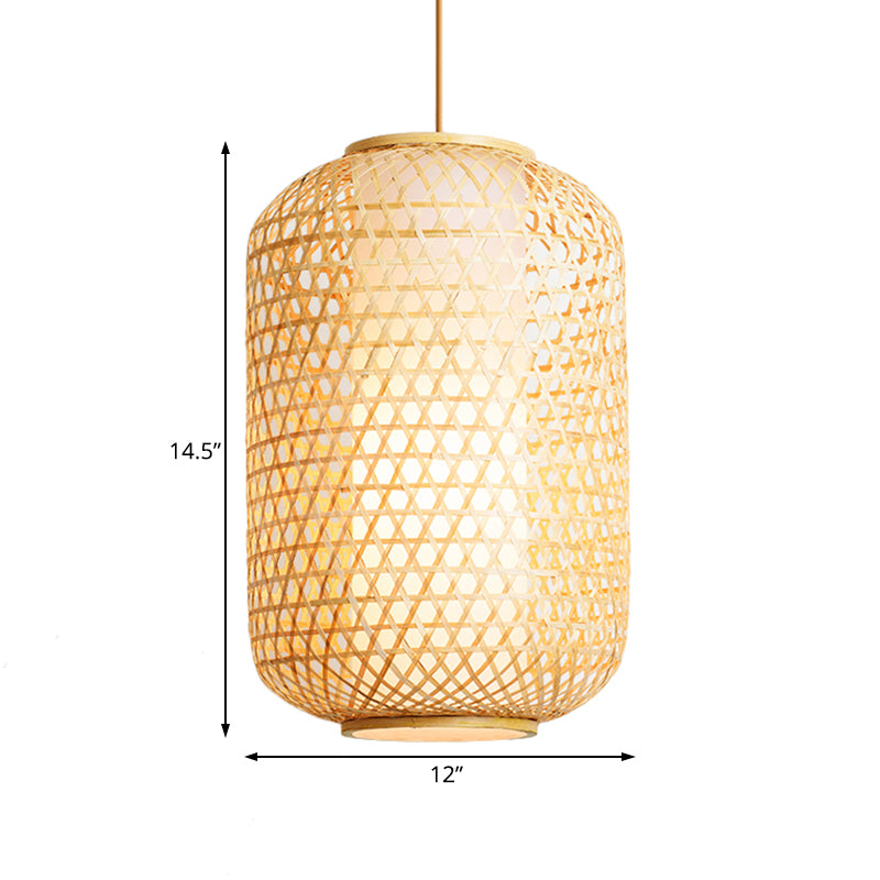 Bamboo Asian Lantern Pendant Light - Single Head Ceiling Drop For Restaurant & Dining Room Decor