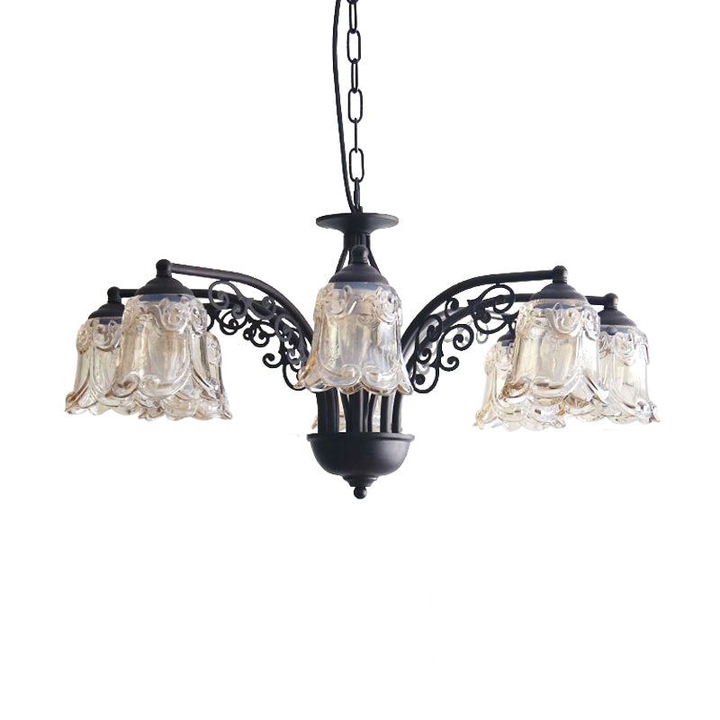 Rural Style Black Curvy Arm Chandelier - Metallic 6 Or 8 Lights Ideal For Living Room Suspension