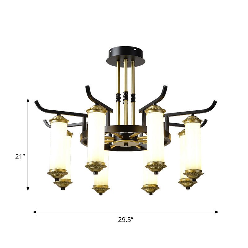 Countryside Column Frosted Glass 8/10-Bulb Chandelier In Black-Gold Finish