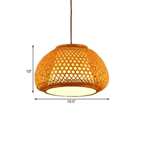 Bamboo Lantern Pendant Light With Hand-Knitted Design For Asian Restaurants - Paper Interior Shade