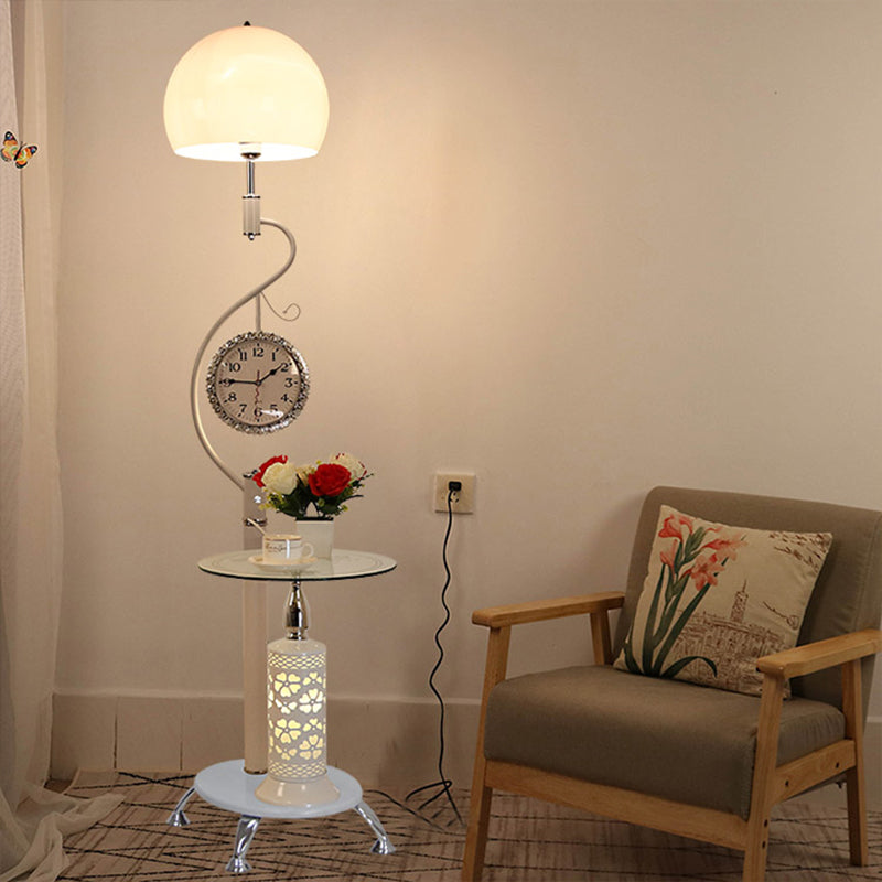 Faceted Crystal Dome Shaped Lamp: Rural Style 1-Light Floor Light For Living Room (White/Black)
