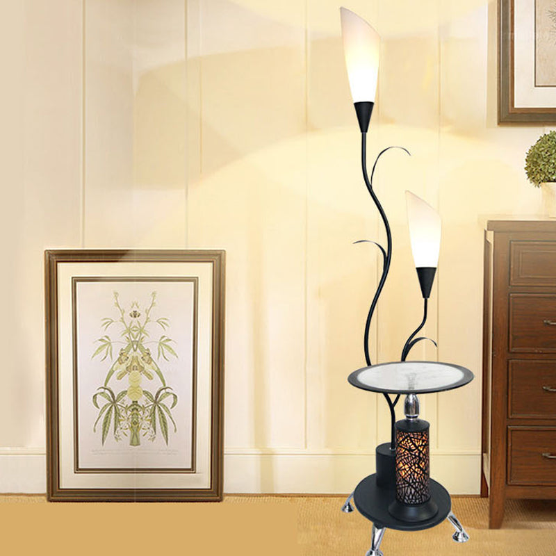 Rustic Branch Shaped Standing Lamp - 2 Bulbs Metallic Finish White/Black Guest Room Floor Light