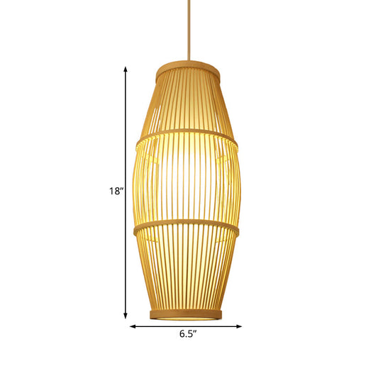 Handmade Bamboo Suspension Light: Asian Ellipse Shade For Restaurant Beige