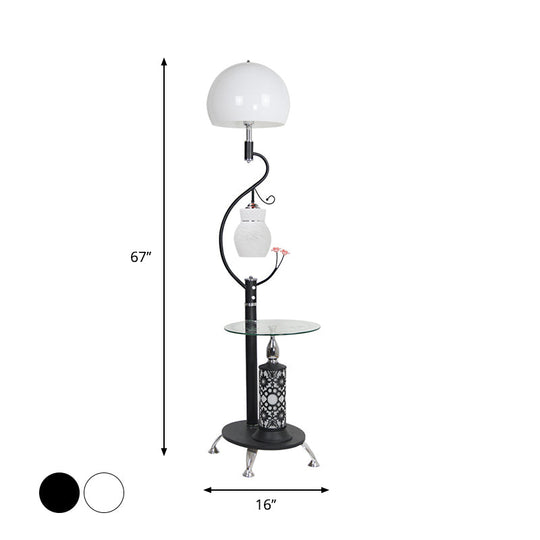 2-Bulb Countryside Style Black/White Dome Shade Floor Lamp With Beveled Crystal Accents