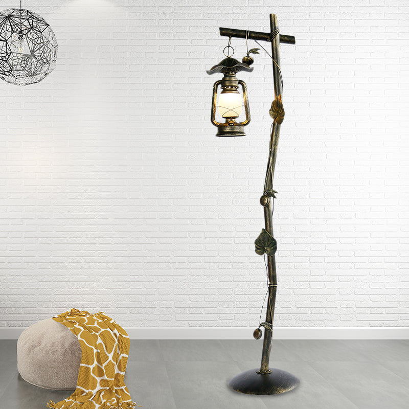 Classic Bronze Tree Shaped Floor Light With Oil Lamp Design For Study Room - 1-Light Metal Standing