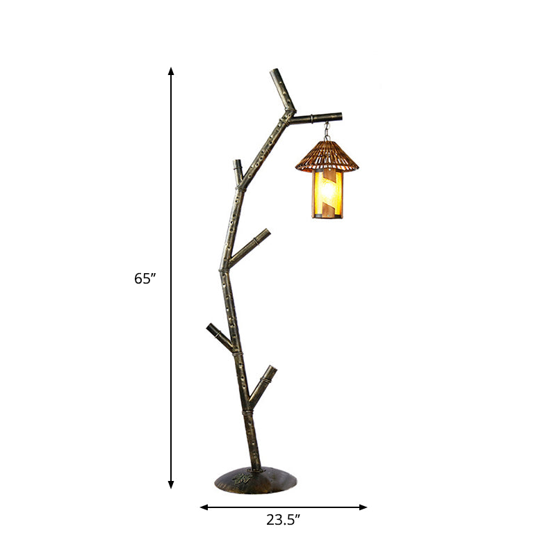 Rural Metallic 1-Bulb Black Tree Design Floor Lamp With Crystal Shade - Perfect For Coffee Shops