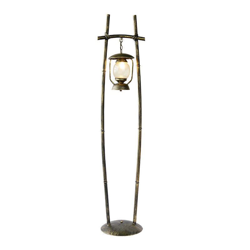 Retro Metallic Bronze Floor Lamp With Oil Light Accent - 1-Bulb Reading