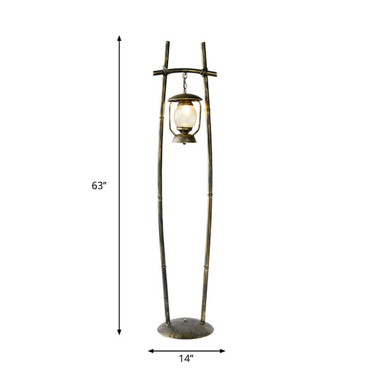 Retro Metallic Bronze Floor Lamp With Oil Light Accent - 1-Bulb Reading